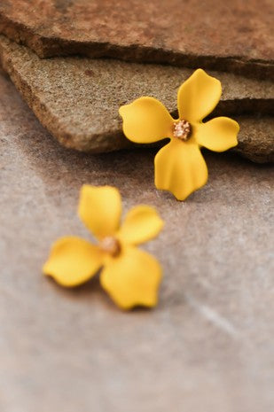 Yellow Metal Flower Stud Earrings