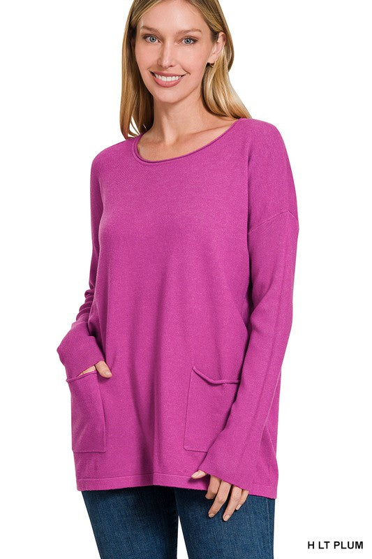 Front Pocket Sweater in Plum