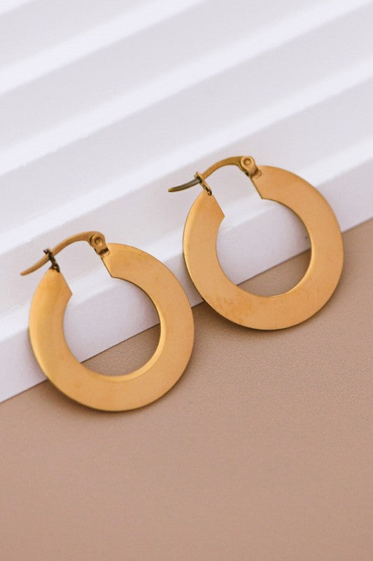 Waterproof Flat Hoop Earrings in Gold