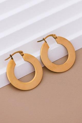 Waterproof Flat Hoop Earrings in Gold