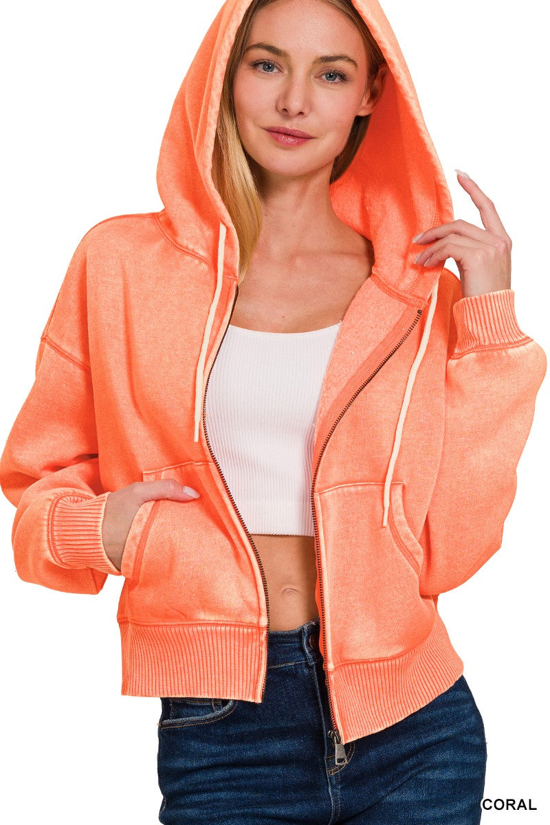 Acid Wash Orange Cropped Hoodie