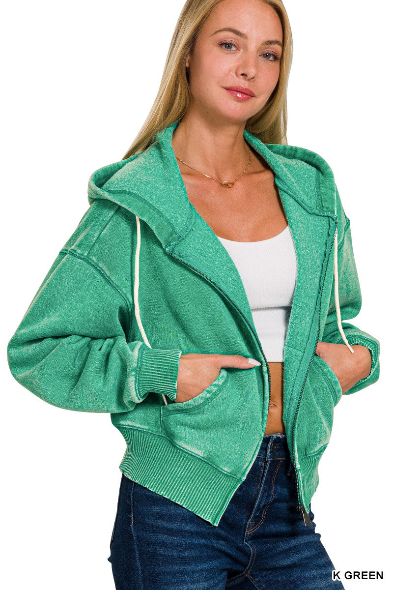 Acid Wash Green Cropped Hoodie