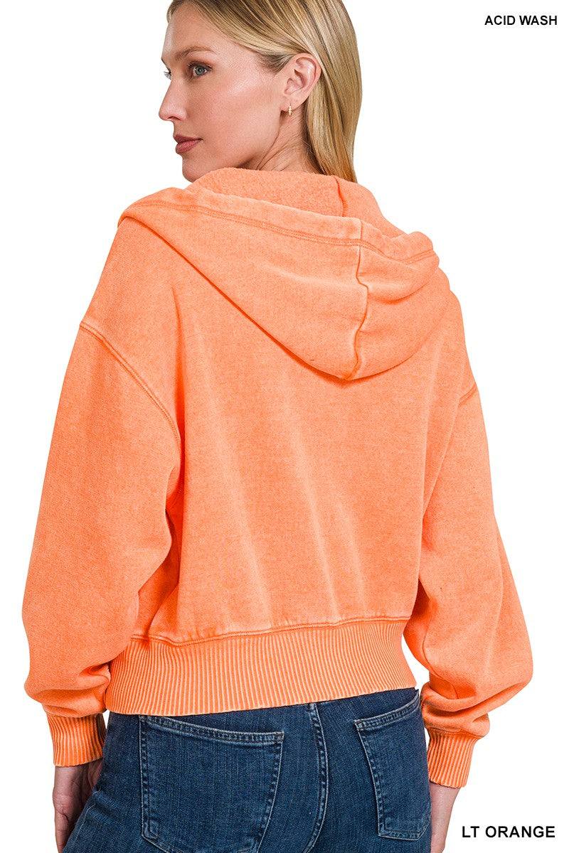 Acid Wash Orange Cropped Hoodie