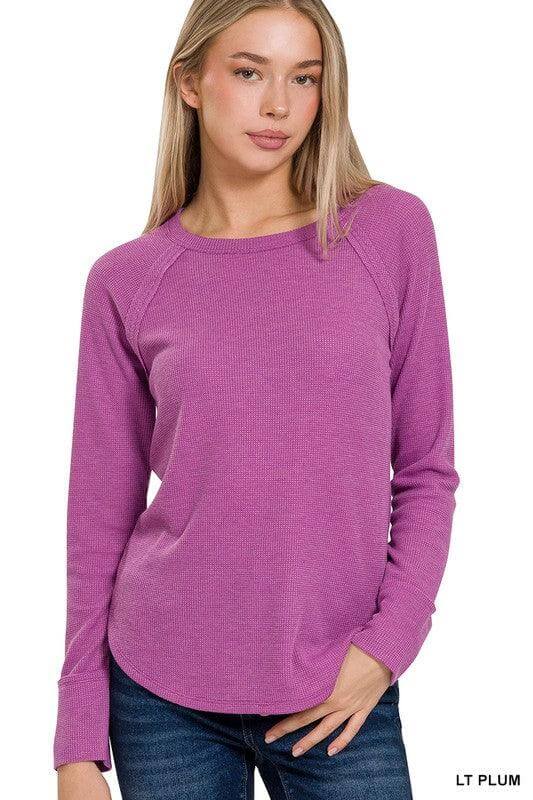 Waffle Knit Top in Plum