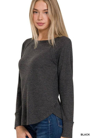 Waffle Knit Top in Black