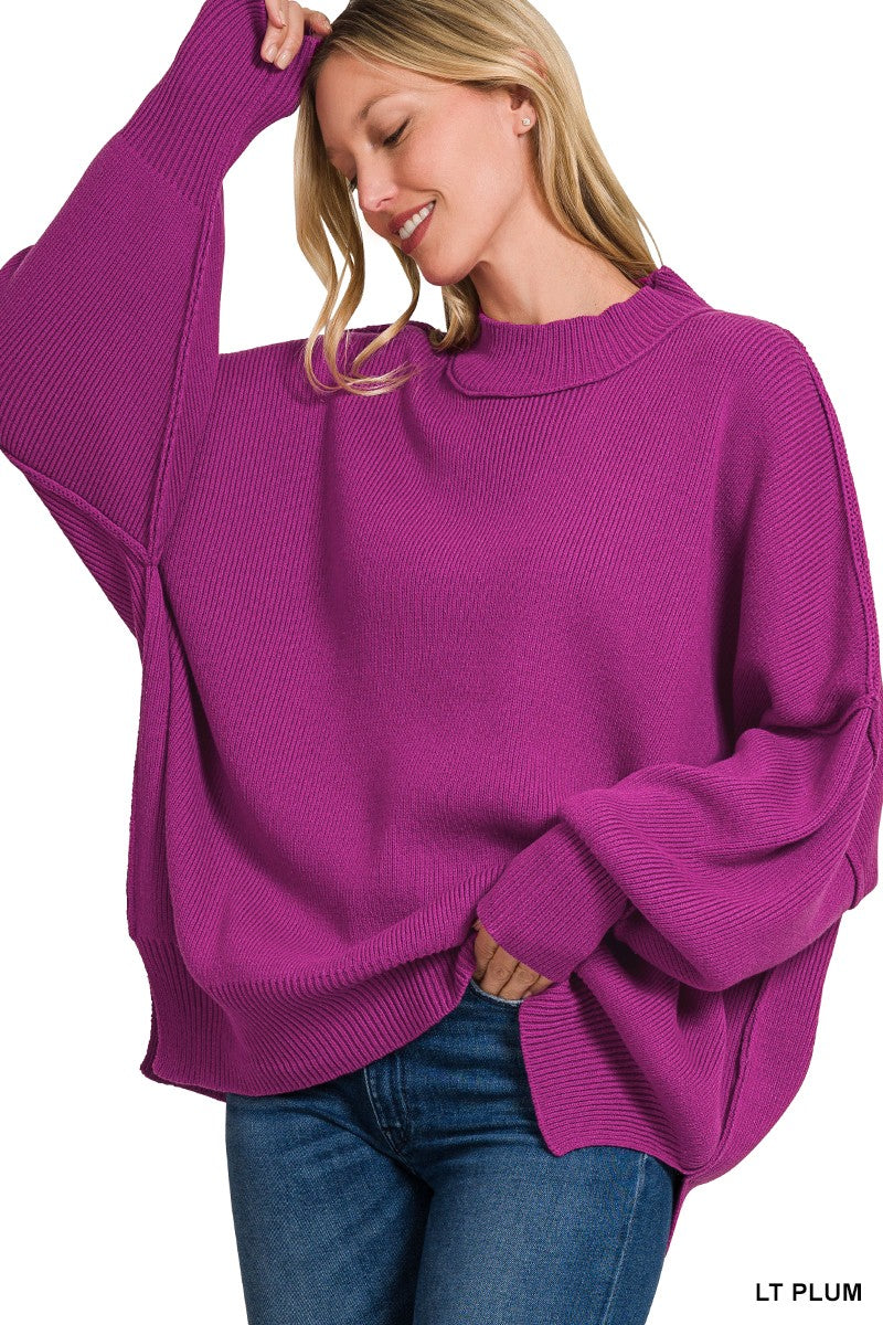 Mock Neck Side Slit Sweater