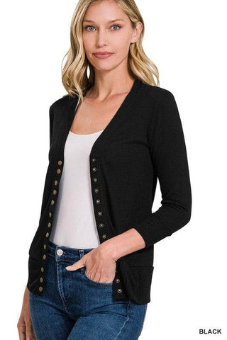 Snap Button Cardigan in Black (FINAL SALE ITEM)
