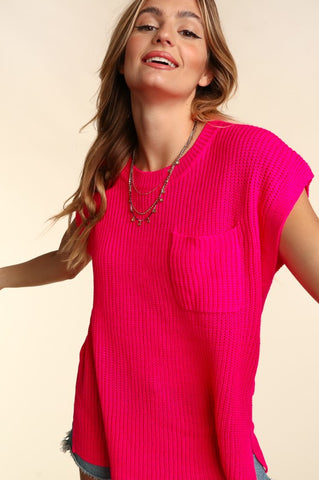 Dolman Oversized Sweater Top in Hot Pink