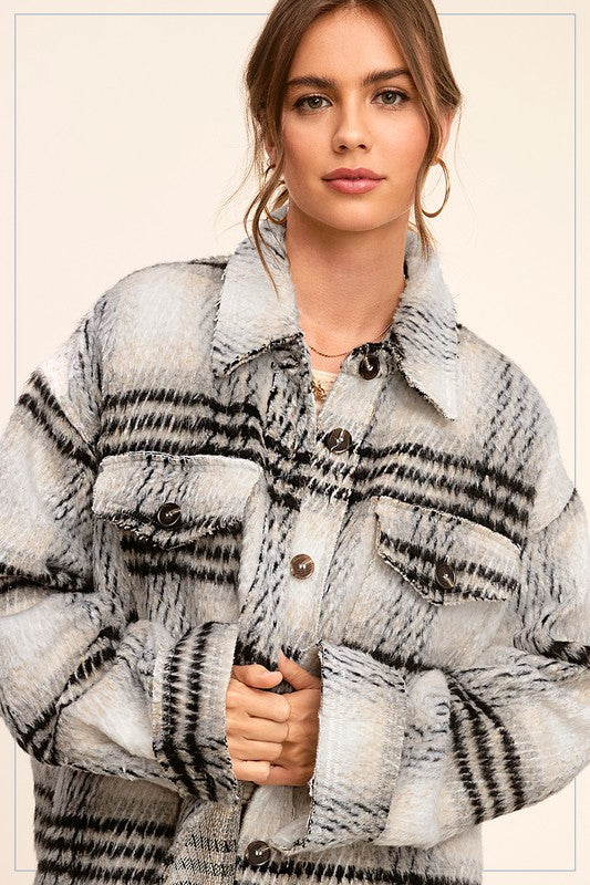 Rustic Plaid Raw Edge Jacket