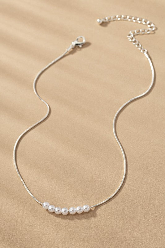 Pearls in a Row Necklace in Silver