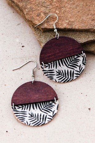 Tropical Boho Printed Cork Wooden Dangle Earrings