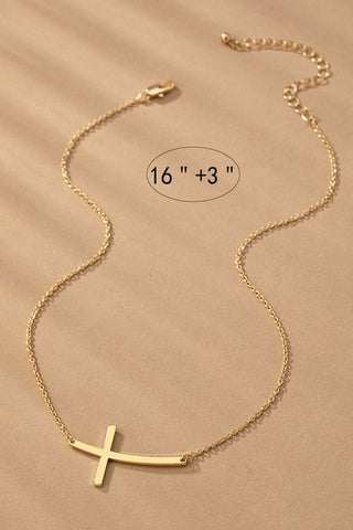 Curved Cross Necklace in Gold
