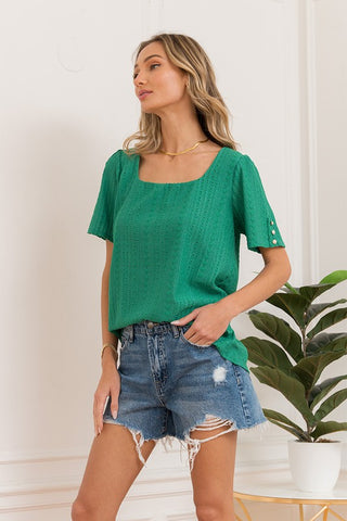 Short Sleeve Cable Knit Top in Kelly Green