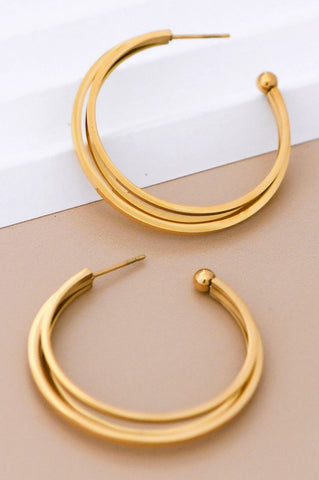 Waterproof Triple Hoop Gold Earrings