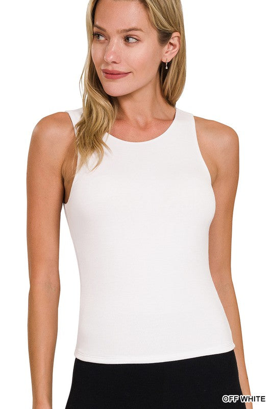 Double Layered Round Neck Tank in Off White