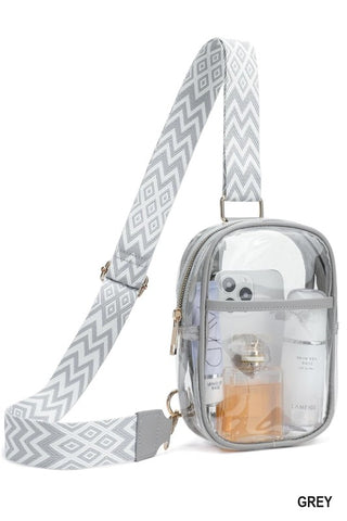 Clear Sling Bag with Guitar Strap in Grey