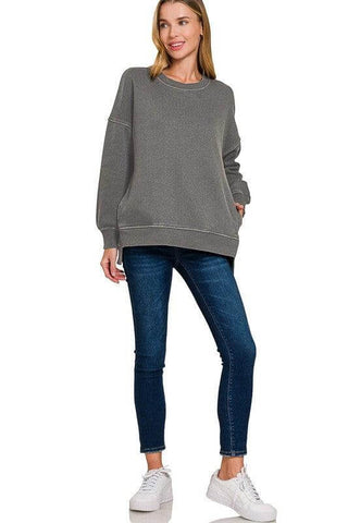 Pigment Dye Step Hem Sweatshirt in Ash Black (FINAL SALE ITEM)