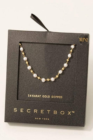 Pearl Bead Chain Necklace in Gold