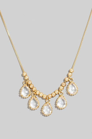 Glass Tear Charm Necklace in Gold