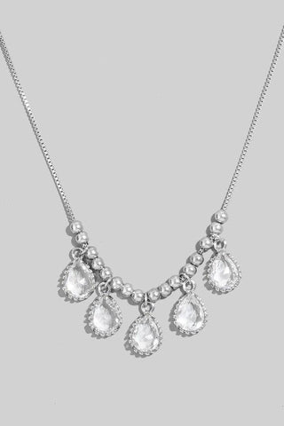 Glass Tear Charm Necklace in Silver