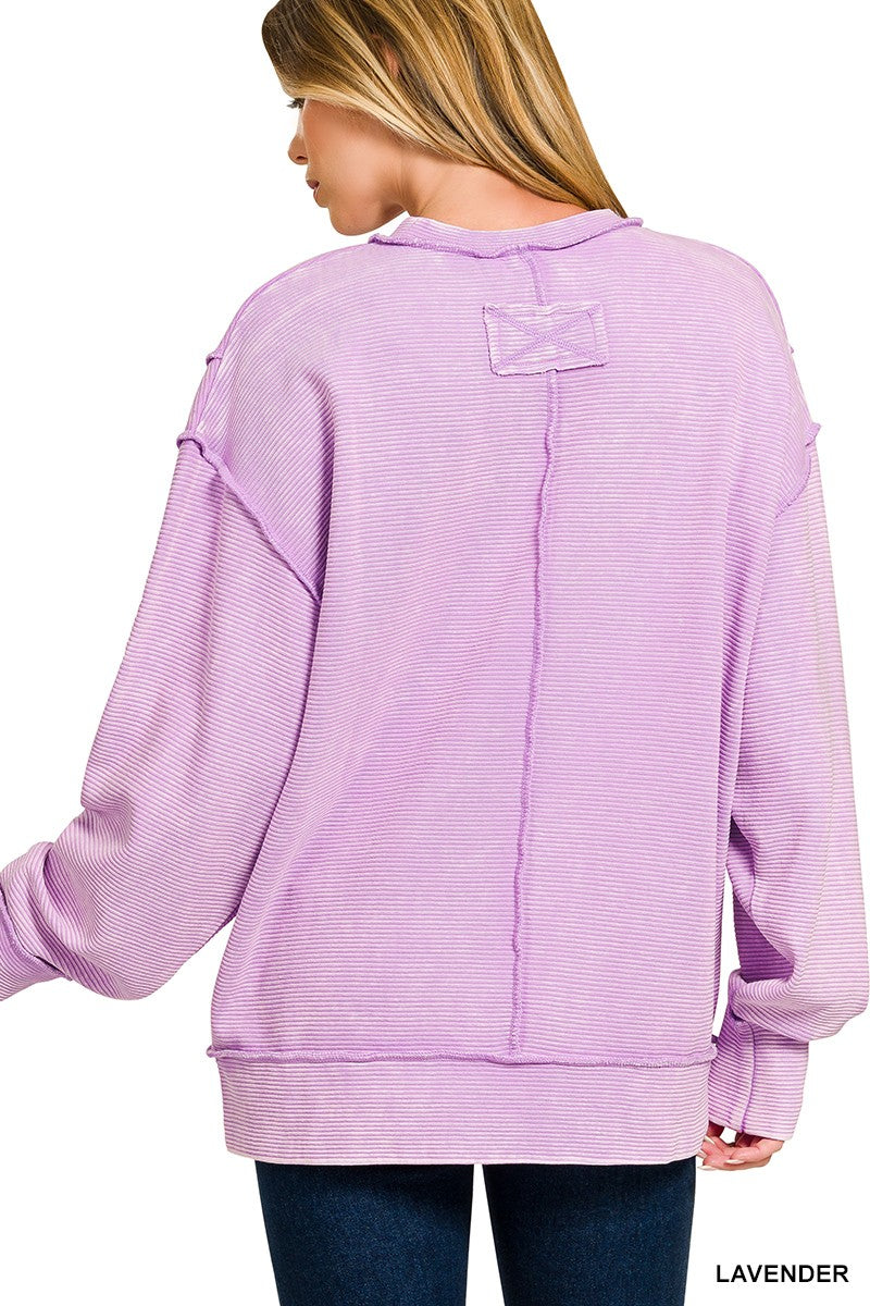 Lavender Acid Wash Ribbed Pullover