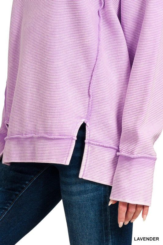 Lavender Acid Wash Ribbed Pullover