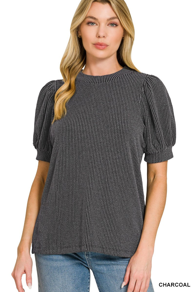 Charcoal Puff Sleeve Top