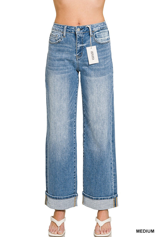 Cuff Wide Leg Zenana Jean