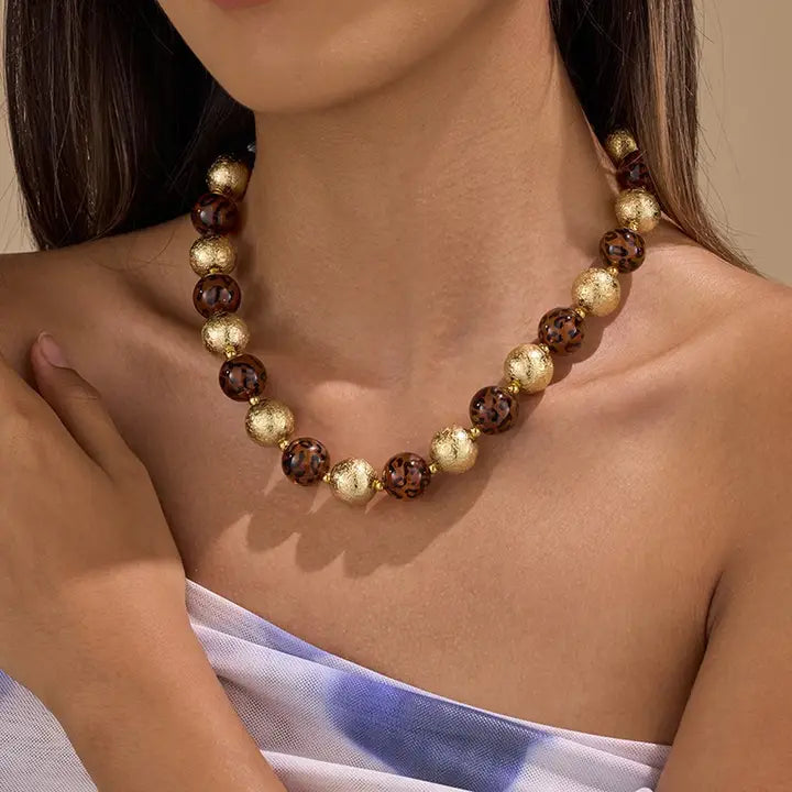 Leopard Gold Ball Necklace