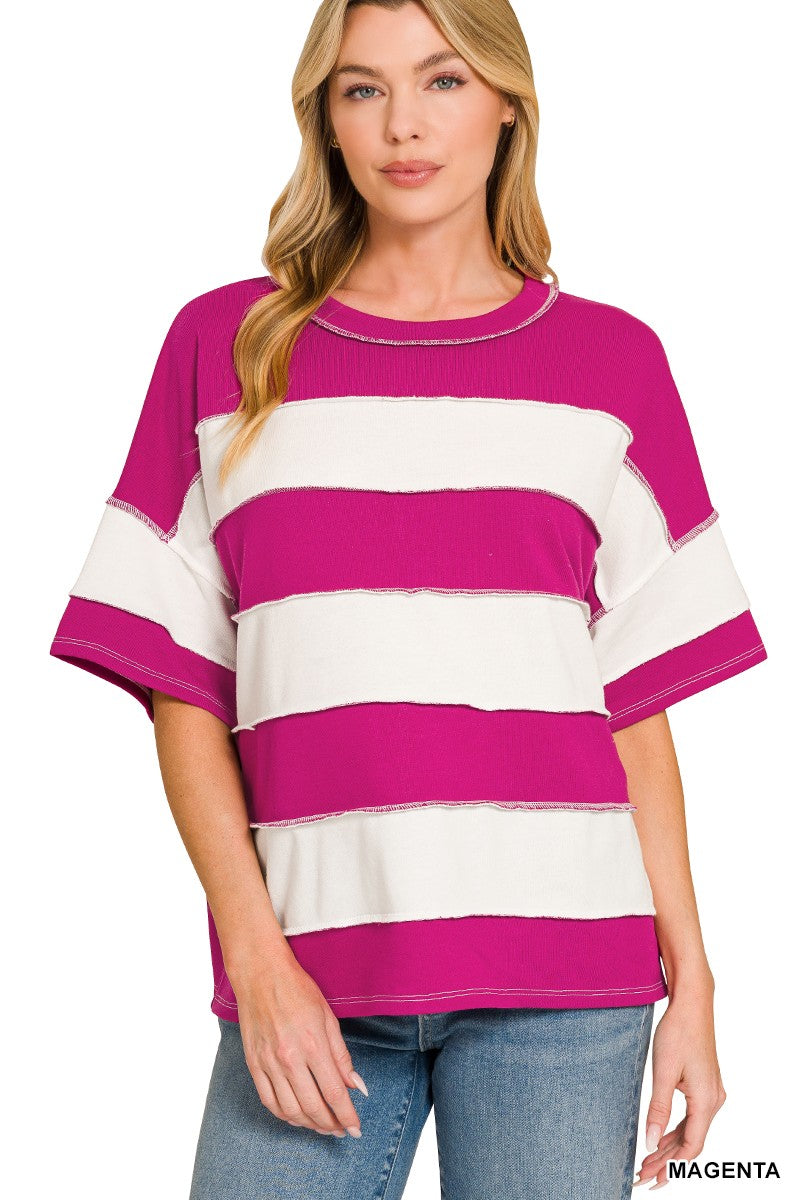 Pink Stripe French Terry Top