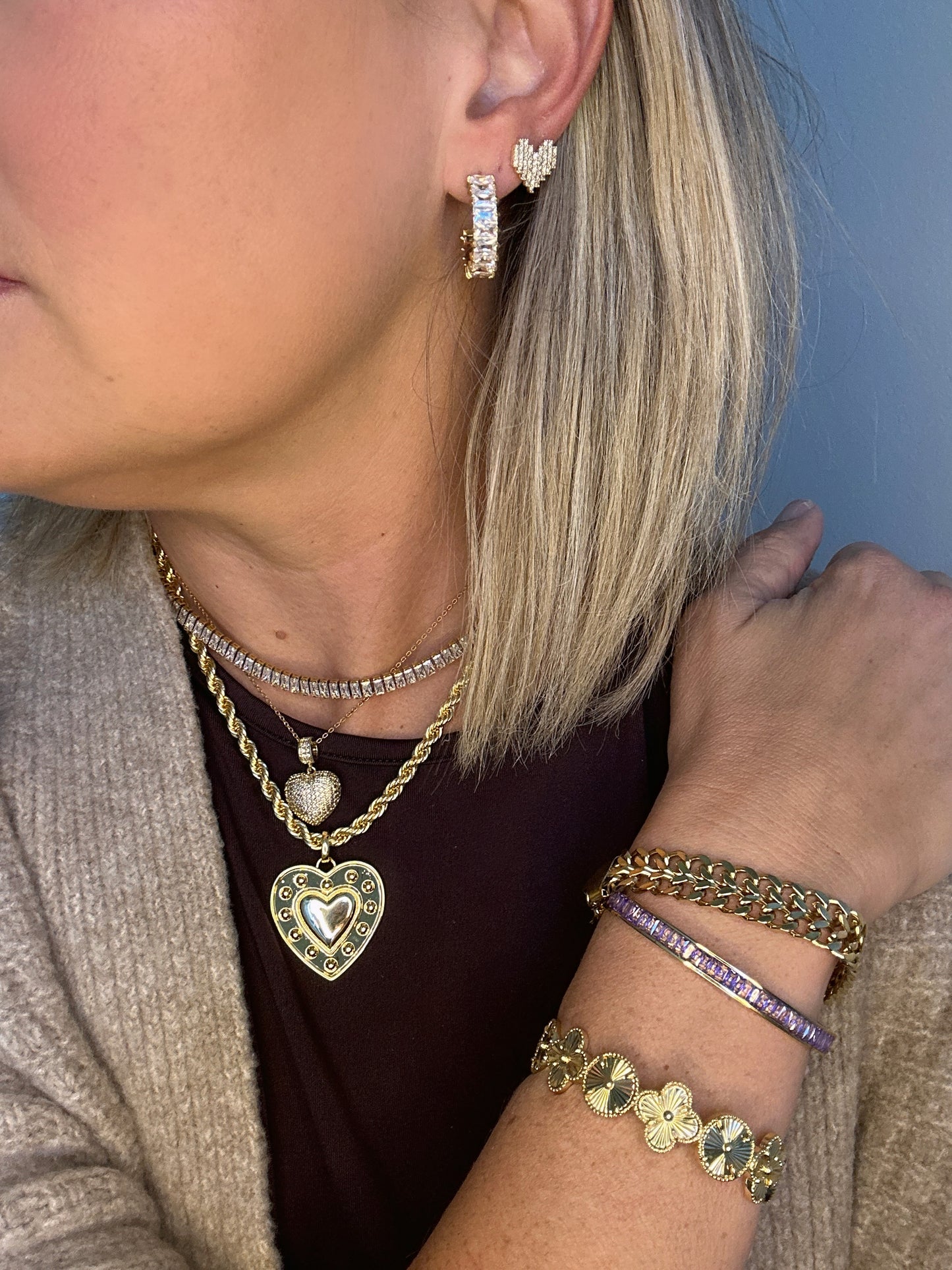 Studded Gold Heart Necklace