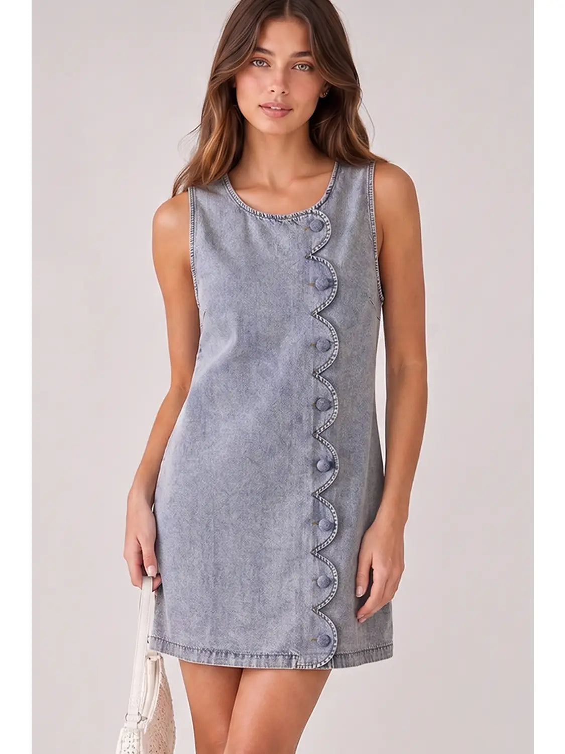 Scallop Button Denim Dress