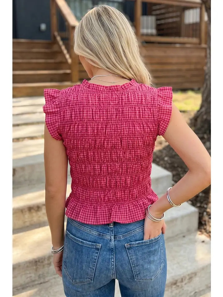 Red Plaid Ruffle Top