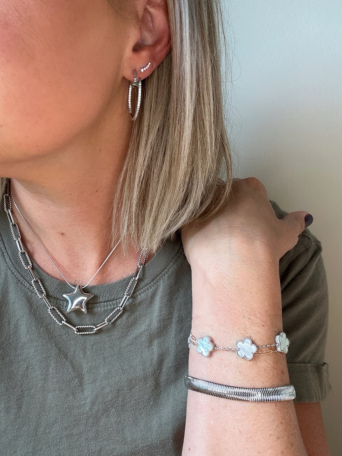 Diamond Nail Silver Hoop