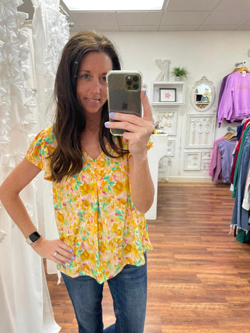 Butterfly Sleeve Yellow Top