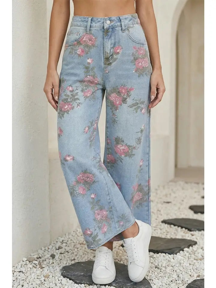 Floral Print Jeans