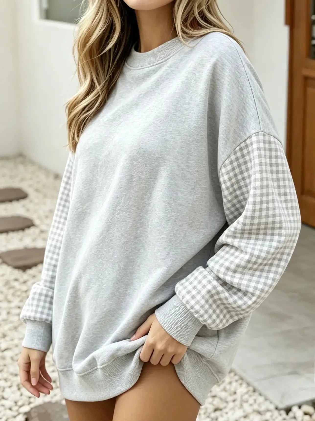 Gray Gingham Sweatshirt