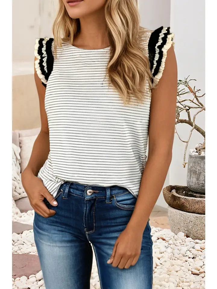 Black White Ruffle Top