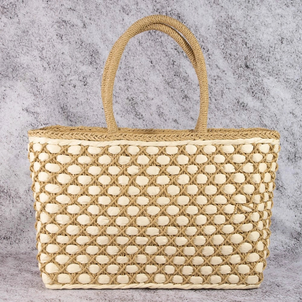 Woven Lattice Straw Tote