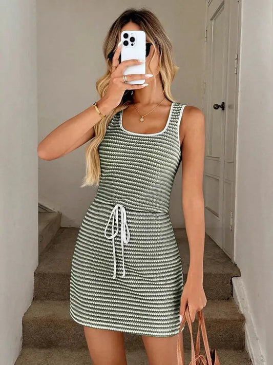 Stripe Drawstring Mini Dress