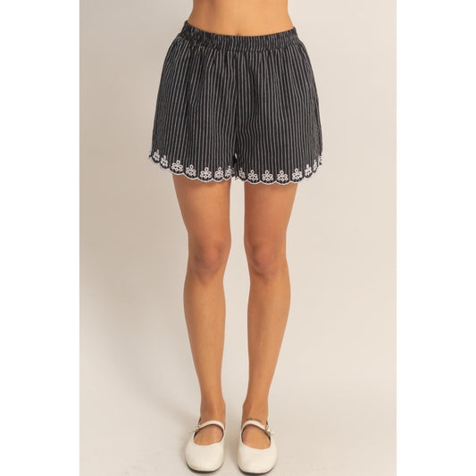 Black White Embroidered Shorts