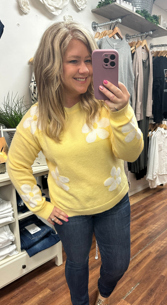 Floral Puff Sleeve Sweater in Yellow