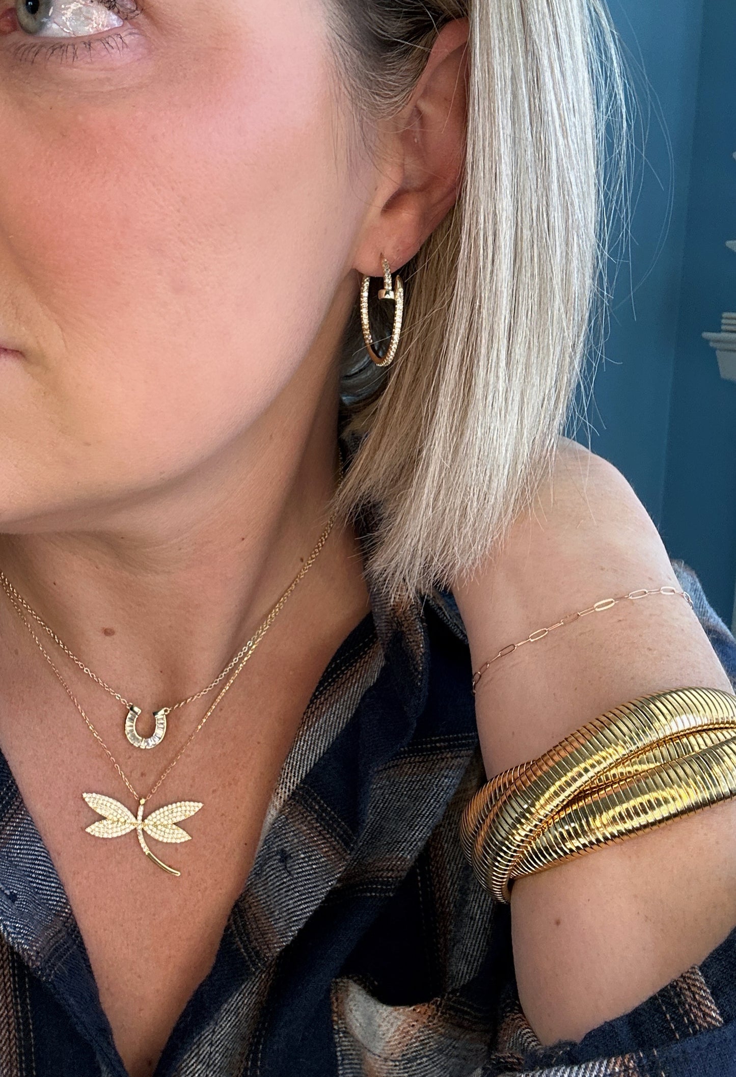 Diamond Nail Gold Hoop