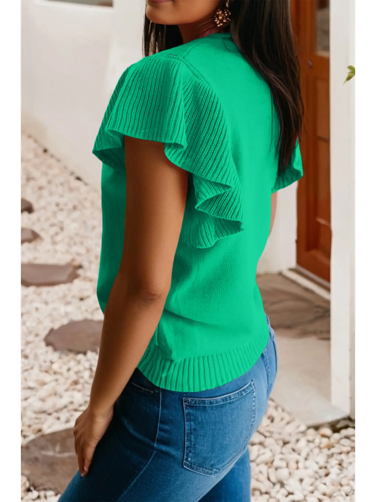 Green Ruffle Sleeve Top