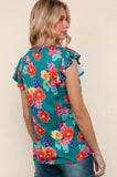 Teal & Scarlet Floral Top