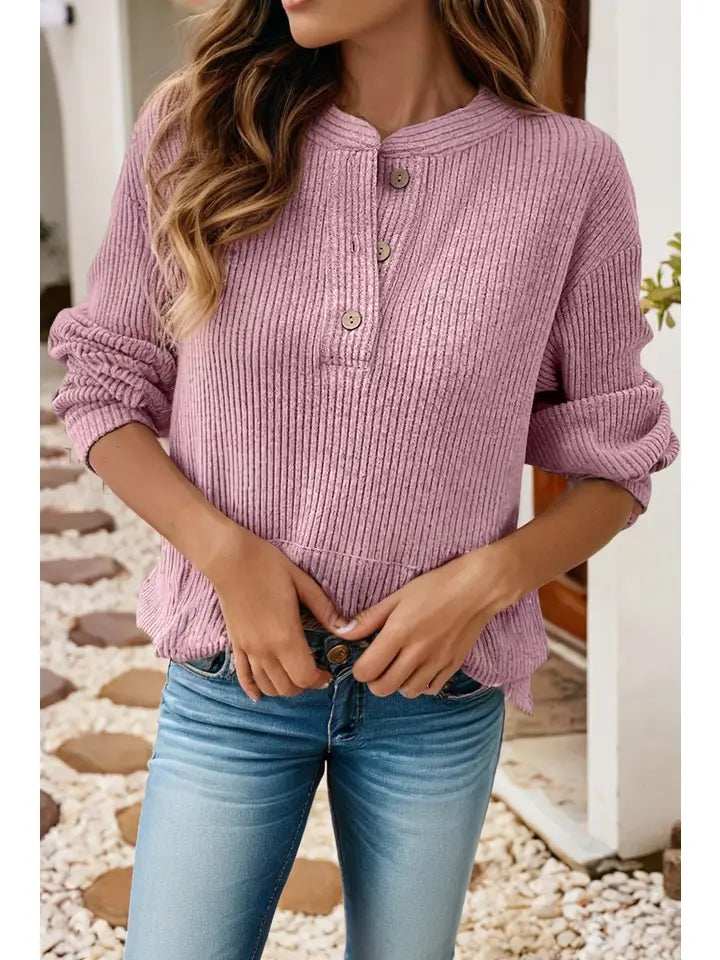 Pink Ribbed Henley