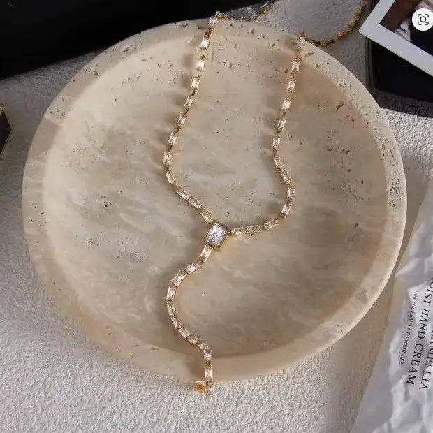 Gold Y CZ Necklace