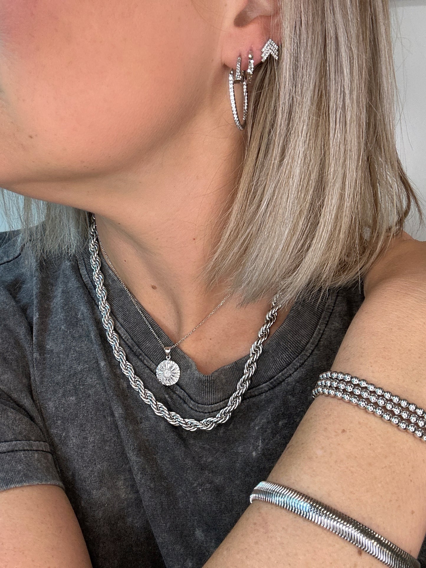 Diamond Nail Silver Hoop