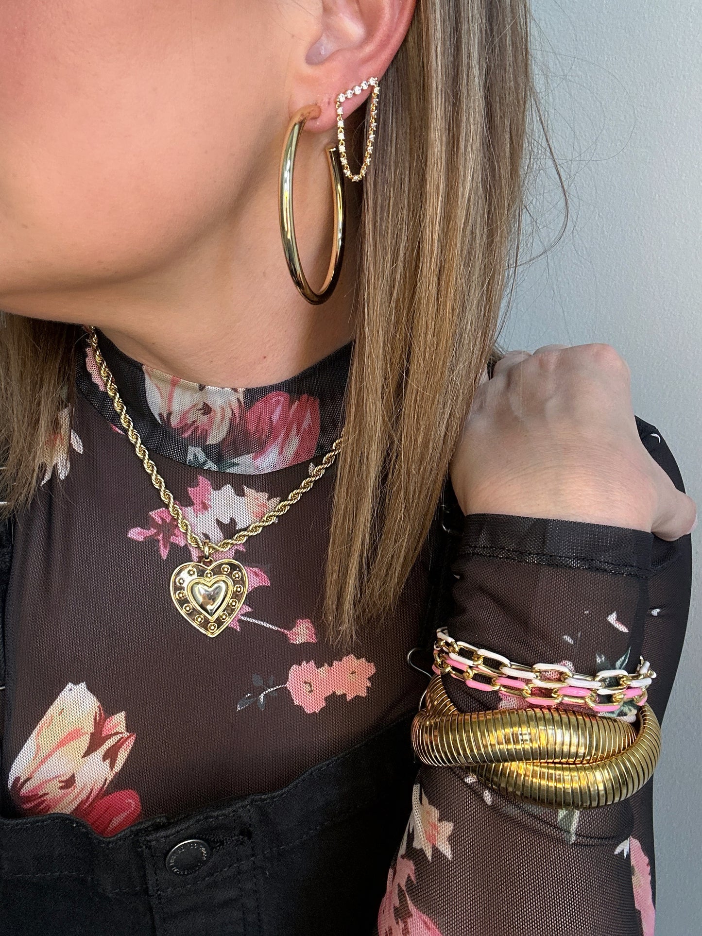 Studded Gold Heart Necklace