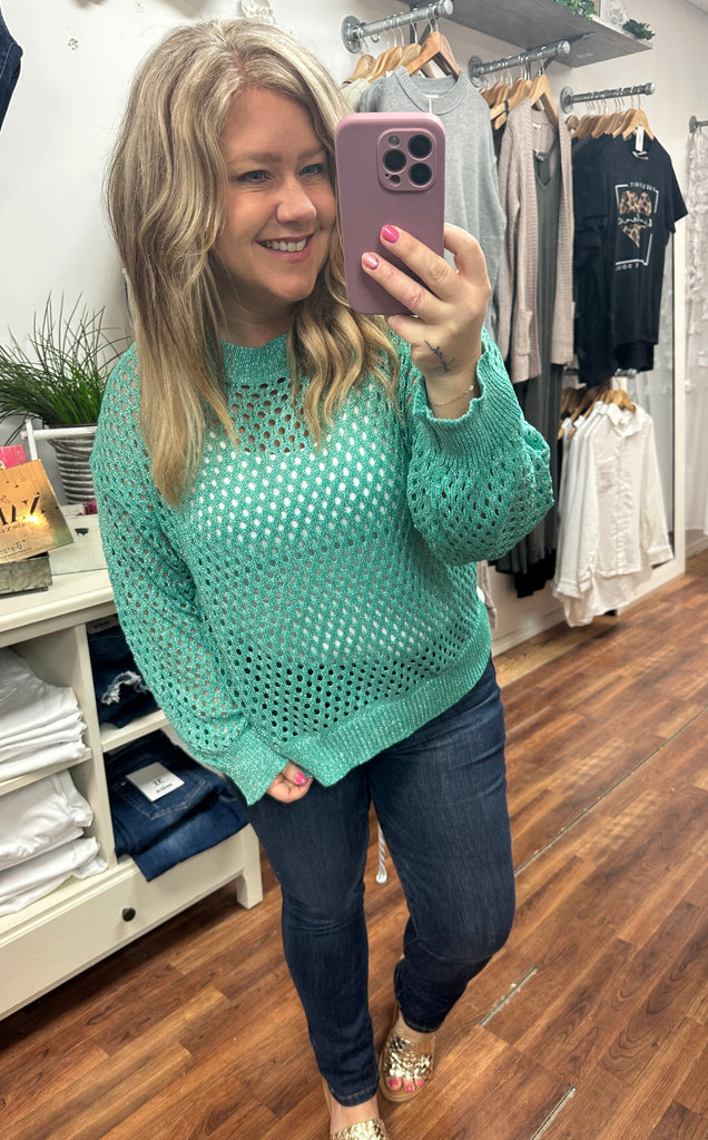 Green Sparkle Fishnet Sweater